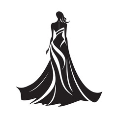 Woman in the ball gown black silhouette vector Stock Vector, Silhouette of a woman in a dress