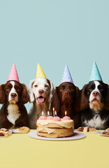 Group of Dogs Sitting Around a Birthday Cake. AI generated - 751209273