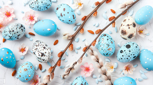 Easter. Horizontal banner, colorful eggs on white background, natural, pastel colors