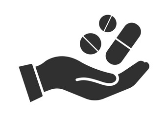 Medicine pills drugs on human hand icon illustration