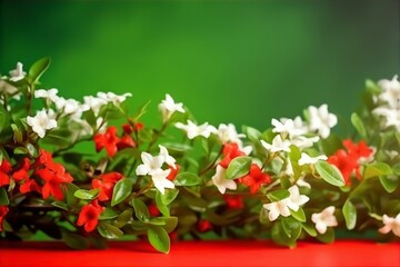 beautiful, red, spring, border, blooming, jasmine, flowers, nature, garden, vibrant, colorful, blossoms, flora