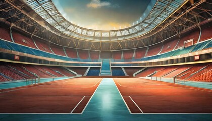 a stadium filled with lots of seats and a lamp post, a digital rendering by Tommaso Redi, featured...