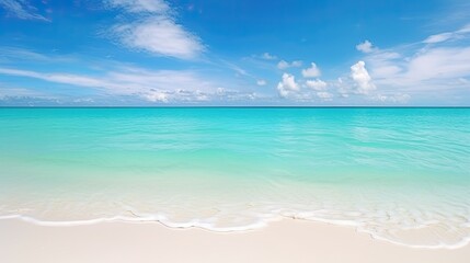 Fototapeta na wymiar Blue Green Water Serenity - Stunning View of White Sand Beach and Turquoise Sea in Tropical Island