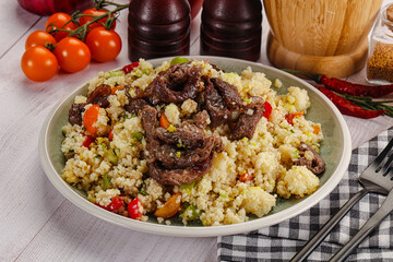 Traditional couscous with beef and vegetables