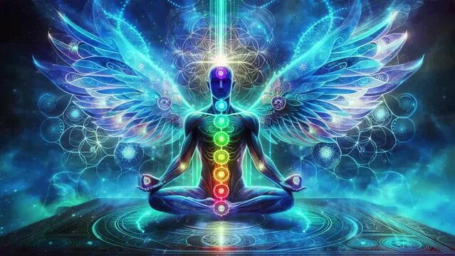 lotus chakra angel meditating blue energy