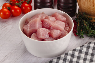 Diced raw turkey fillet cubes