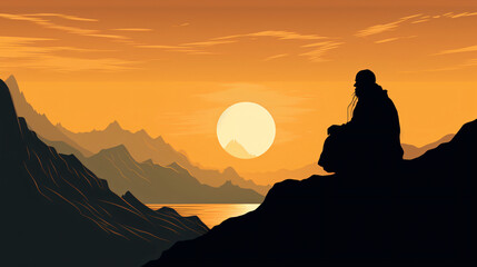 Silhouette monk on the mountain prayer moses faith
