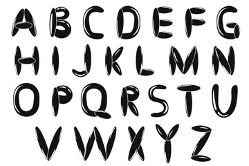 Black and whute 3d Bubble Alphabet set isolated white background. Word in air Balloon style. Font template. Vector illustration can used web social media design. EPS 10 Editable stroke