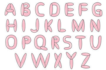 3d Bubble Alphabet set isolated white background. Word in air Balloon style. Font template. Vector illustration can used web social media design. EPS 10 Editable stroke