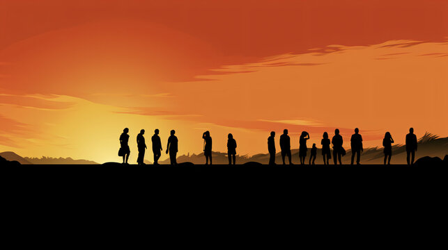 Silhouette of a group of people at sunset