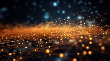 Fototapeta premium Futuristic Digital Cyberspace with Data Particles and Network Connections on Abstract Background - Technology and Science Concept