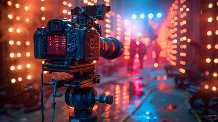 Filming studio, Professional cameras, Lighting equipment, Film crew, Cinematic atmosphere,generative ai