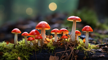 Small poisonous mushrooms toadstool group psilocyb