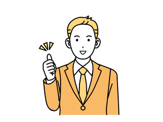 グッドなサインをする会社員の男性、ビジネスマン