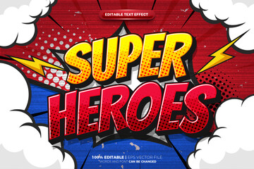 Super Heroes Halftone Comic Cartoon Retro Pop Art Text Effect 050324