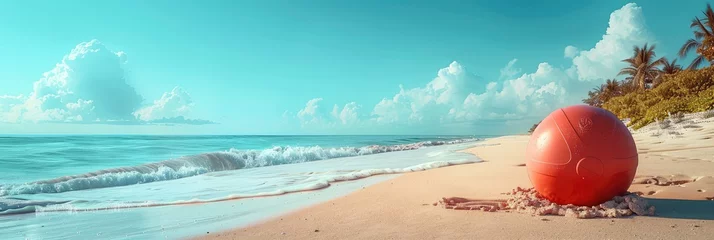 Foto op Plexiglas Flipflops Beach Ball Snorkel On Sand, HD, Background Wallpaper, Desktop Wallpaper © Moon Art Pic