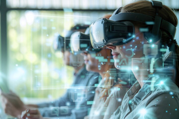 Fototapeta premium Engineers Exploring Virtual Simulation with VR Headsets