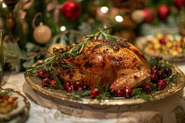 Holiday Roasted Chicken with Pinecones and Berries Generative AI