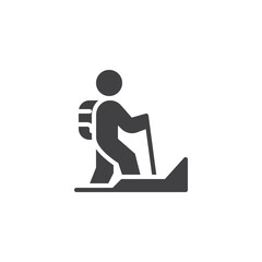 Tourist hiker with backpack vector icon