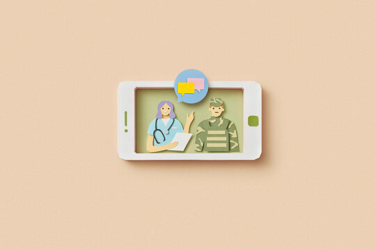 Paper soldier and doctor on smartphone display.