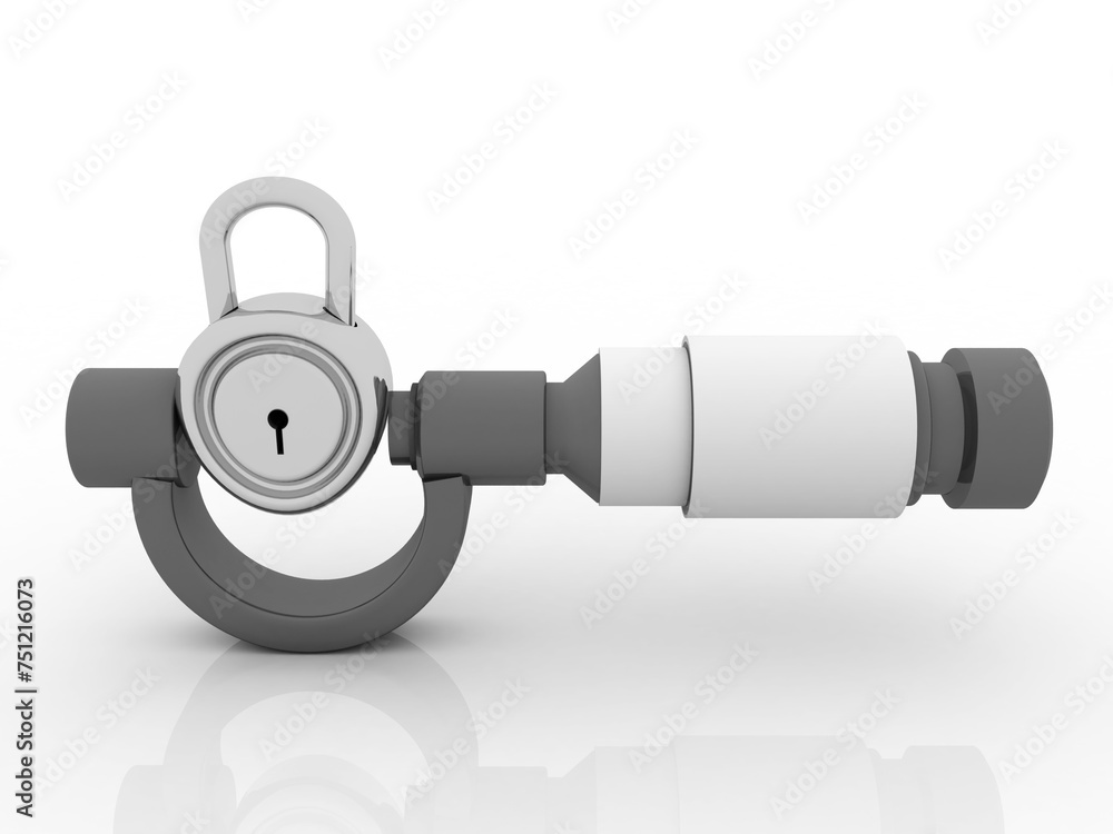 Wall mural 3d illustration safety padlock in micrometer