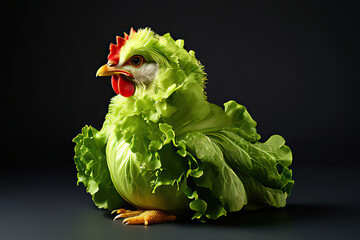 Vegetarian or vegan chicken, chick made out of lettuce, World Vegan Day or Vegetarian Week concept. profile view