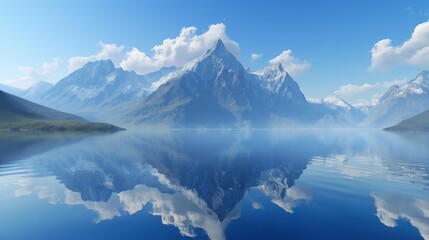 A surreal reflection of a mountain range in a glassy lake.