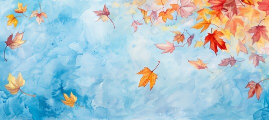 Fall Foliage Frenzy A Watercolor Painting of Leaves in the Air Generative AI - obrazy, fototapety, plakaty