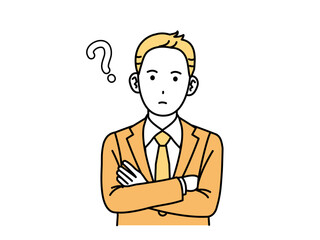疑問、考える会社員の男性、ビジネスマン