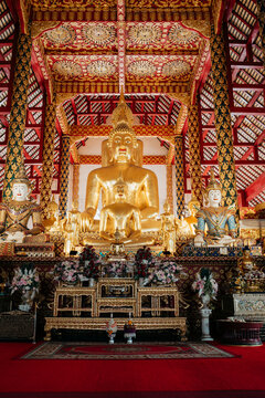 Interior with large Buddha at Wat Suan Dok temple in Chiang Mai