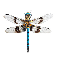 Top down view Close-up of a flying isolated blue Dragonfly (Odonata)