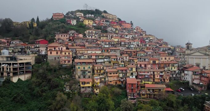 Rocca di Papa, Italy: A Visual Feast of European Architecture and Serene Mountain Landscapes from Above. High quality 4k footage