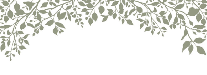 Frame with silhouettes of tree branches and leaves. Abstract flat floral border, nature background. Editable vector illustration © Feodora_21