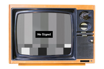 Old retro television with no signal isolated on white background. TV test pattern background