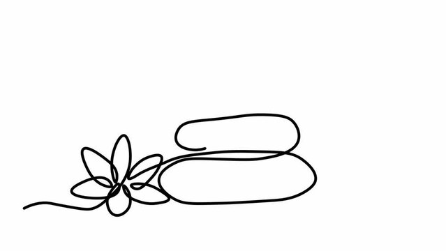 Self drawing animation with one continuous line draw, Abstract stack of hot stones, SPA logo,massage