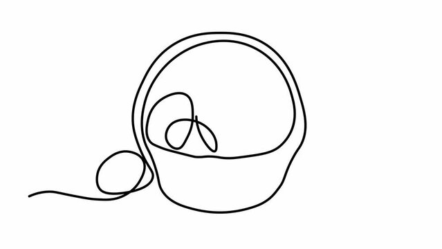 Self drawing animation with one continuous line draw, Abstract egg basket, Easter
