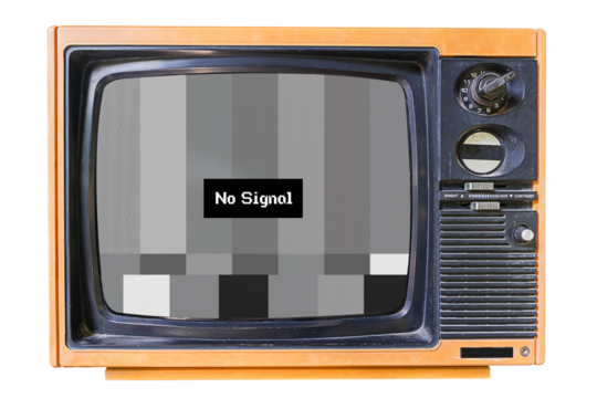 Old retro television with no signal isolated on white background. TV test pattern background