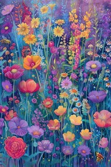 colorful oil painting of flowers with vivid colors