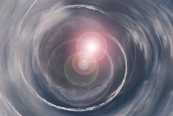 Tunnel from clouds background texture watercolor fairy-tale design unusual colorful