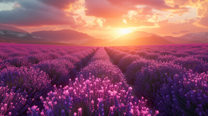 Lavender field summer sunset landscape near Valensole. Provence, France.