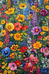 Fototapeta na wymiar colorful oil painting of flowers with vivid colors