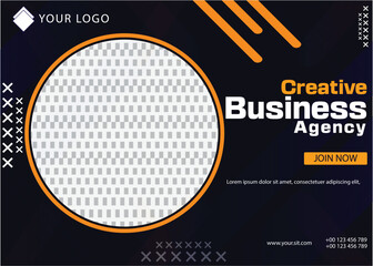 business new banner design with dark blue and yellow color and background elements 
