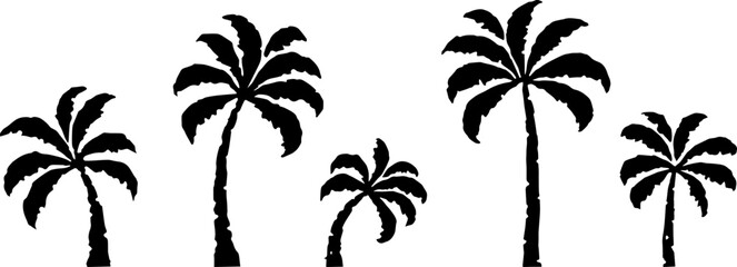Fototapeta na wymiar Set of hand-drawn palm tree, tropical, summer elements, vector flat illustration isolated on white background.