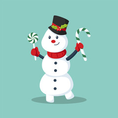 Cute Christmas Snowman with Hat Character Design Illustration