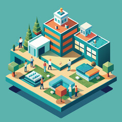 isometric view of a hospital
