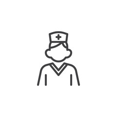 Nurse wearing a uniform and cap line icon