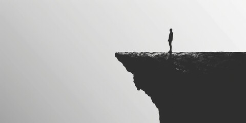 A silhouette of a person standing at the edge of a cliff, with space for an inspirational quote