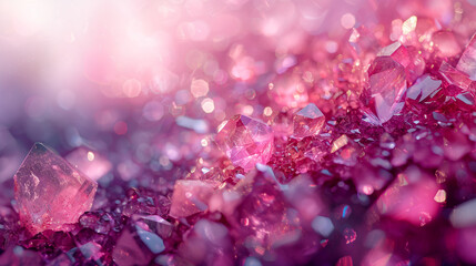 Background with pink crystals. Pink glass crystals with reflections of light. Abstract background with bokeh effect. AI generative - obrazy, fototapety, plakaty