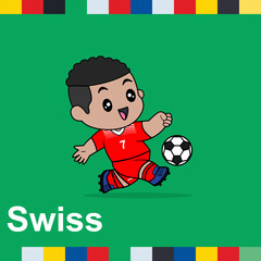 Vector Design of Children Wearing National Jersey Football Team. Swiss Children Play Football.