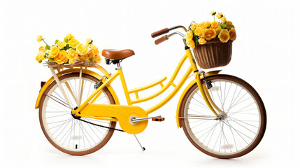 Yellow bicycle with yellow spring flowers isolated - Powered by Adobe